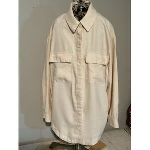 Dynamite Womens Cream Rayon Blend Button Down Shacket Shirt Pockets Size M
